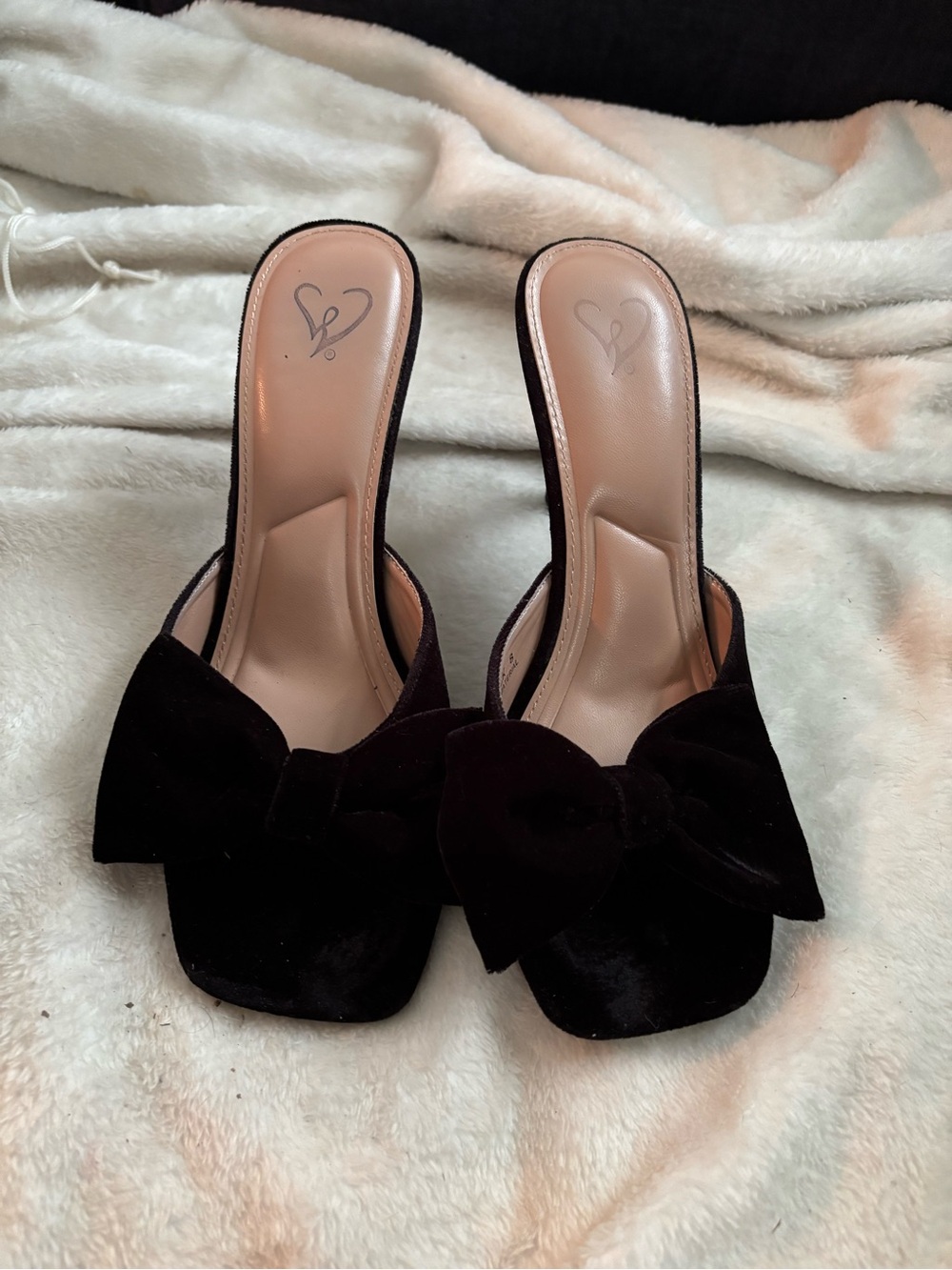 Windsor Black Velvet Bow Heeled Mules